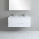 middle drawer 1200mm white wall hung vanity with grey background