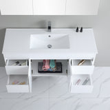 top view side drawer 1200mm white wall hung vanity with grey background
