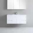side drawer 1200mm white wall hung vanity with grey background