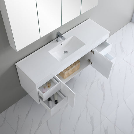 top view white 1500mm polar wall hung vanity side drawer