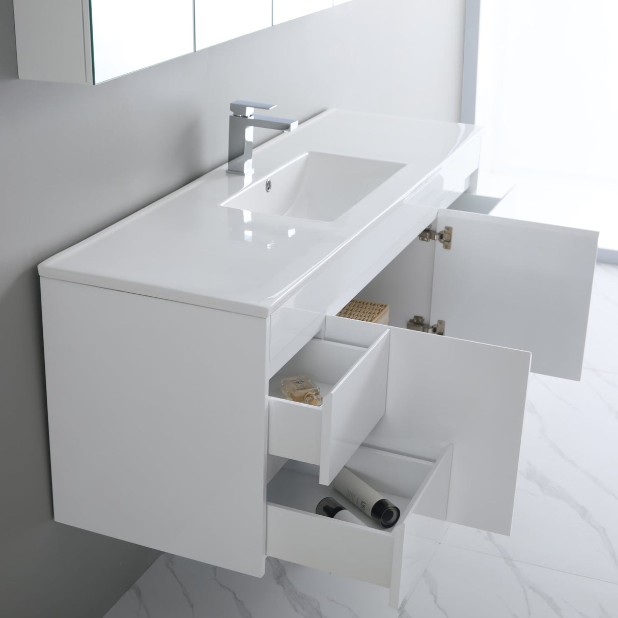 side view white 1500mm polar wall hung vanity side drawer 
