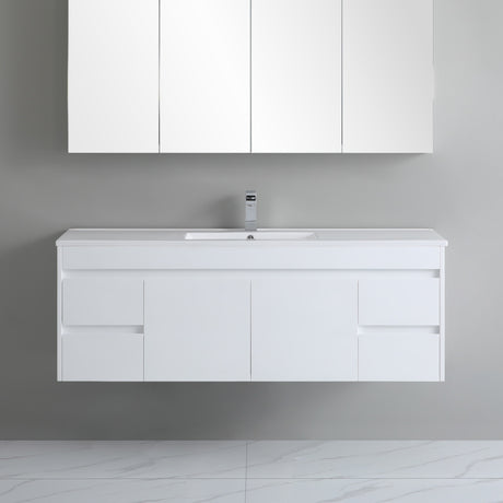 white 1500mm polar wall hung vanity side drawer with grey background