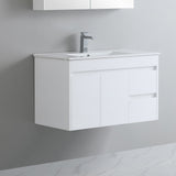 side view white 900mm wall hung vanity