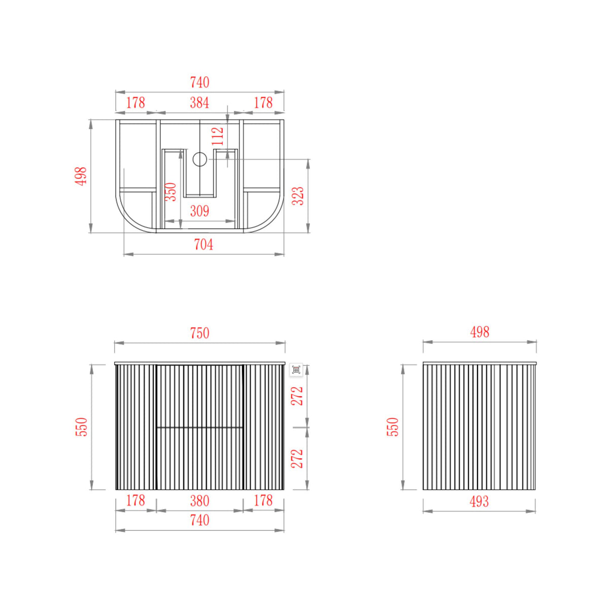 CETO Artis-D 750mm Wall Hung Vanity drawing