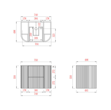 CETO Artis-D 750mm Wall Hung Vanity drawing