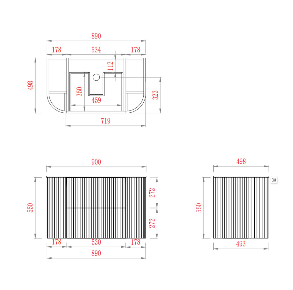 CETO Artis-D 900mm Wall Hung Vanity  Drawing