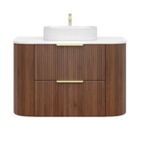 CETO Artis-D 900mm Walnut Wall Hung Vanity with white background