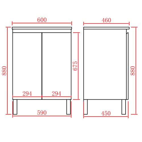 Technical drawing of vanity with dimensions labeled