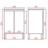 Technical drawing of vanity with dimensions labeled