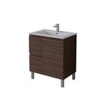 Bathroom vanity with sink and faucet on a white background