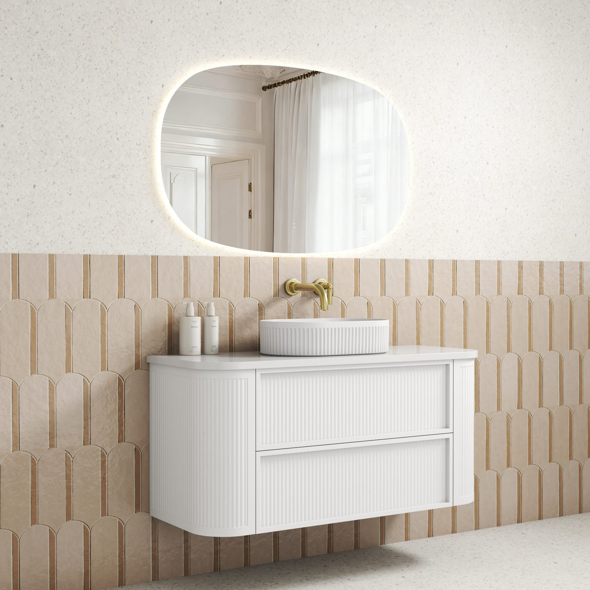Ramee 1200mm Matte White Wall Hung Vanity - Fluted side view