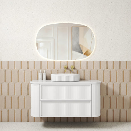Ramee 1200mm Matte White Wall Hung Vanity - Fluted front view