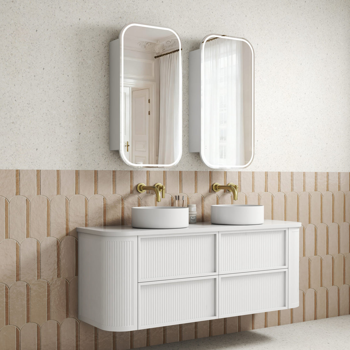 Ramee 1500mm Matte White Wall Hung Vanity - Fluted side view