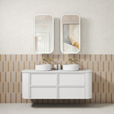 Ramee 1500mm Matte White Wall Hung Vanity - Fluted front view
