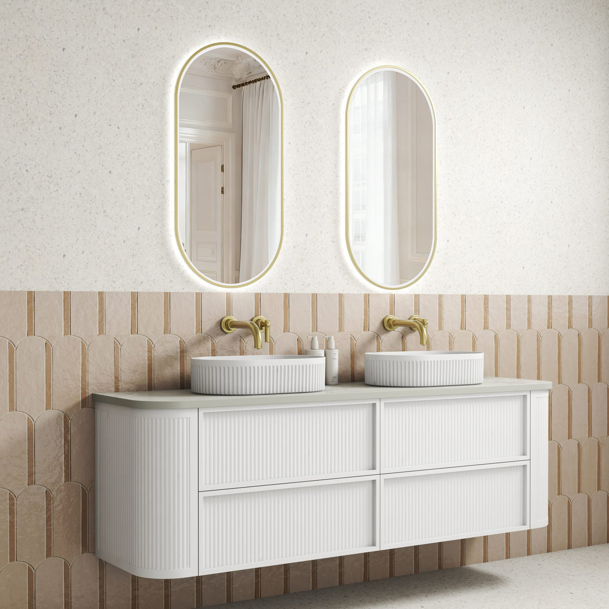 Ramee 1800mm Matte White Wall Hung Vanity - Fluted side view
