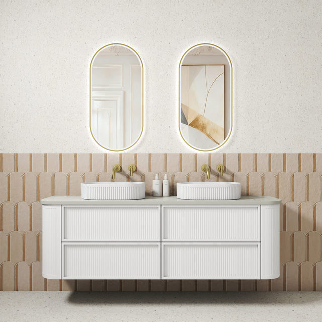 Ramee 1800mm Matte White Wall Hung Vanity - Fluted front view
