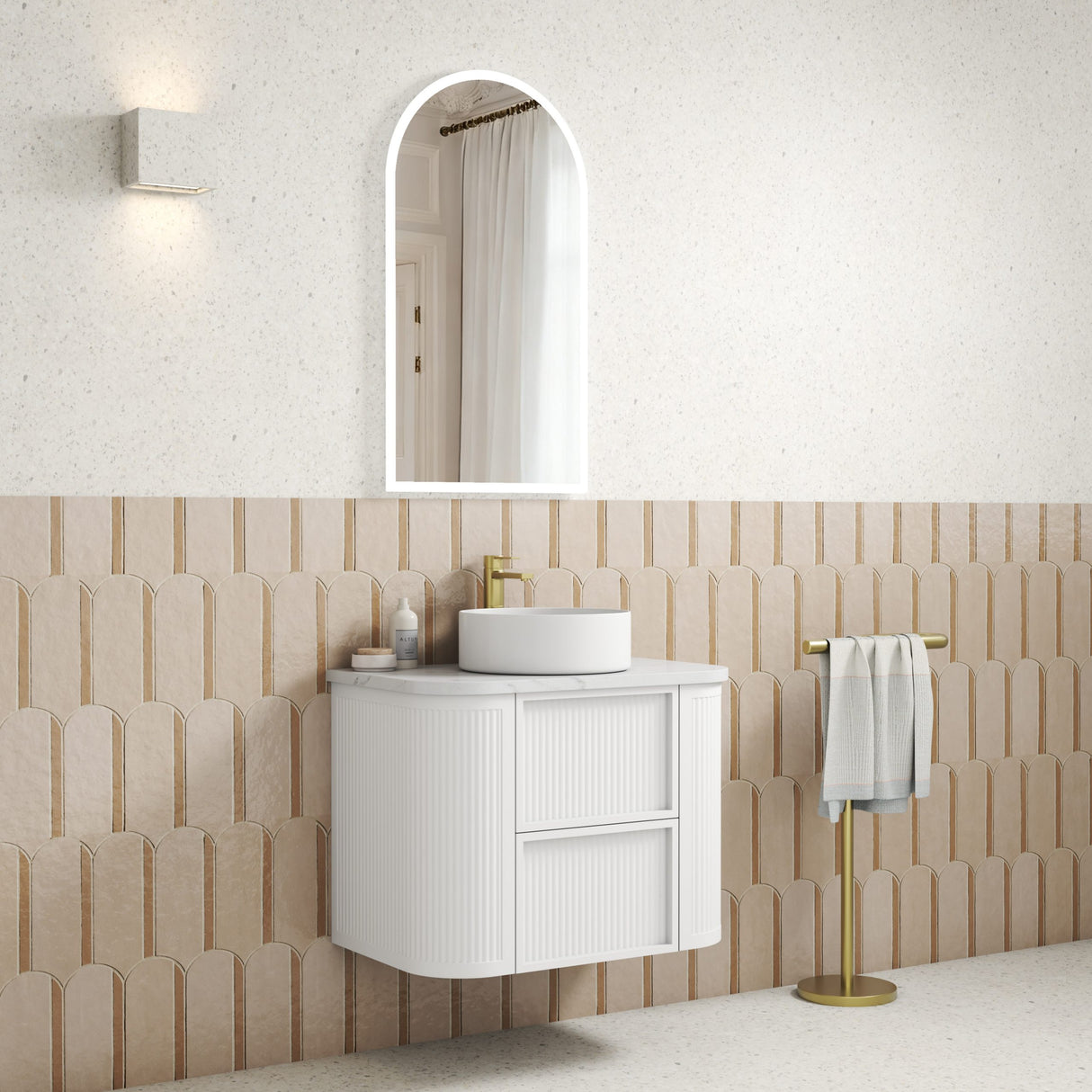 Ramee 750mm Matte White Wall Hung Vanity - Fluted side view