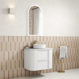 Ramee 750mm Matte White Wall Hung Vanity - Fluted side view