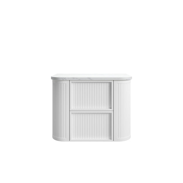 Ramee 750mm Matte White Wall Hung Vanity - Fluted