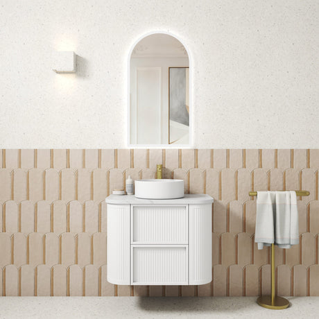 Ramee 750mm Matte White Wall Hung Vanity - Fluted front view