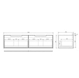 Technical drawing of a bathroom vanity with dimensions on a white background