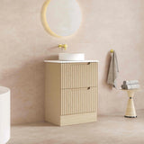 Bathroom vanity with sink and mirror in a modern bathroom setting