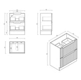 Technical drawing of a bathroom vanity with dimensions