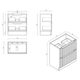 Technical drawing of a bathroom vanity with dimensions
