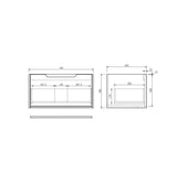 Technical drawing of a bathroom vanity with dimensions