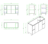 Technical drawing of a kitchen cabinet with dimensions