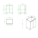 Technical drawings of a cabinet with dimensions on a white background
