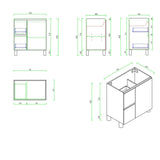 Technical drawing of a bathroom vanity with dimensions
