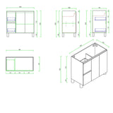 Technical drawing of a bathroom vanity with dimensions