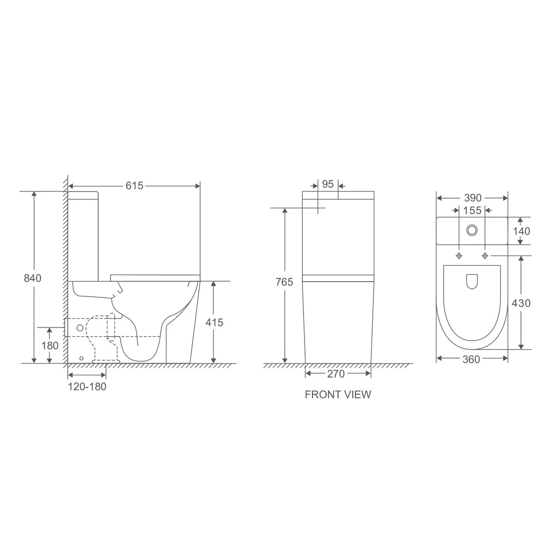 Technical drawing of a toilet and bidet with dimensions on a white background