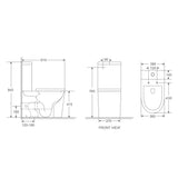 Technical drawing of a toilet and bidet with dimensions on a white background