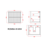 Technical drawing of a wall hung vanity with dimensions labeled on a white background