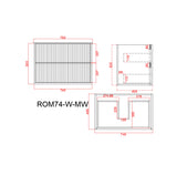 Technical drawing of a wall hung vanity with dimensions labeled on a white background
