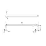 Technical drawing of a round horizontal towel rack with dimensions