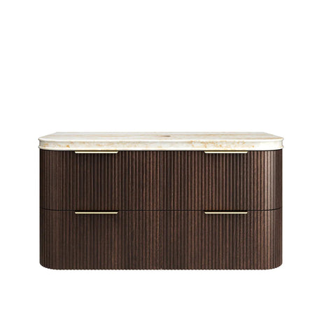 Wooden dresser with marble top on a white background