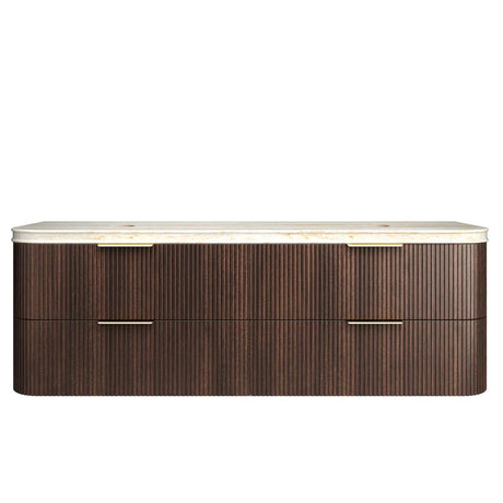 Wooden dresser with marble top on a white background
