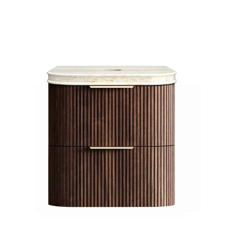 Wooden cabinet with marble top on a white background