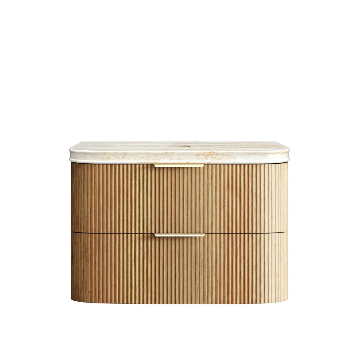 Wooden cabinet with a white countertop on a white background