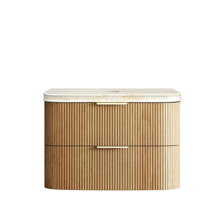 Wooden cabinet with a white countertop on a white background
