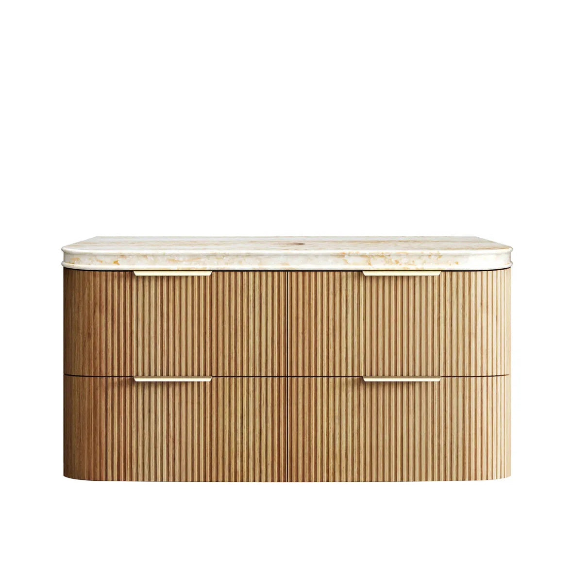 Wooden cabinet with marble top on a white background