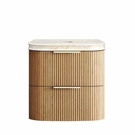 Wooden cabinet with marble top on a white background