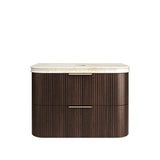 Wooden side table with marble top on a white background