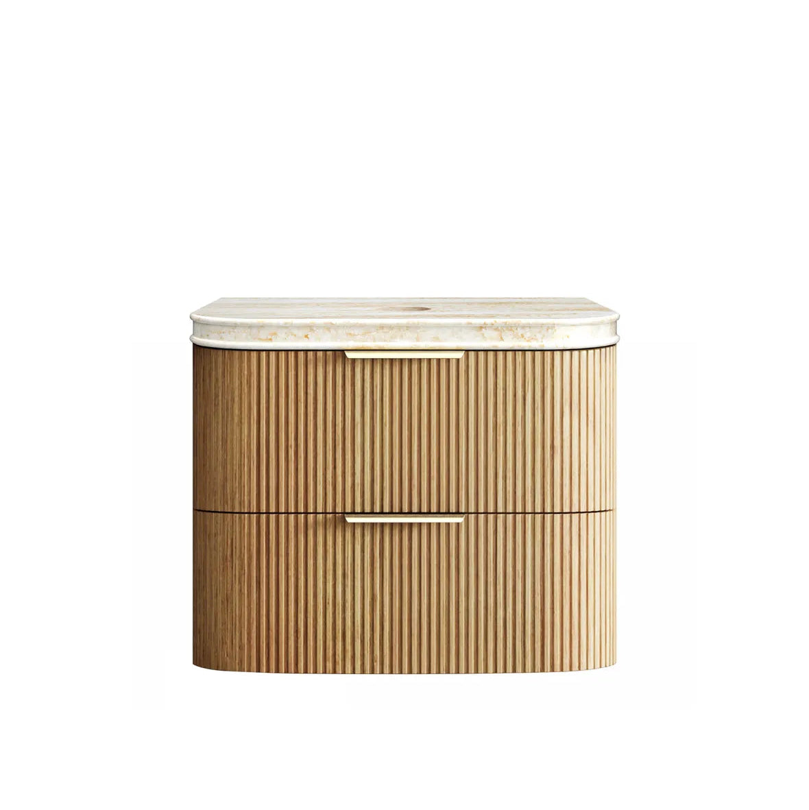 Wooden cabinet with marble top on a white background