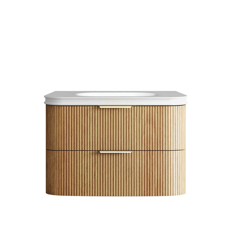 Wooden cabinet with white countertop on a white background