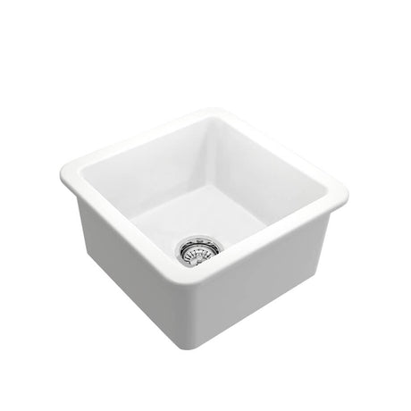 White ceramic kitchen sink on a white background
