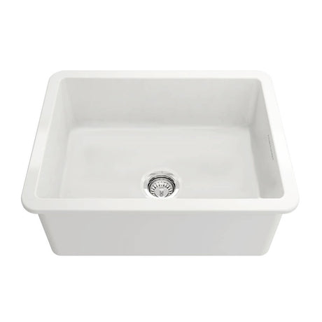 White ceramic kitchen sink on a white background